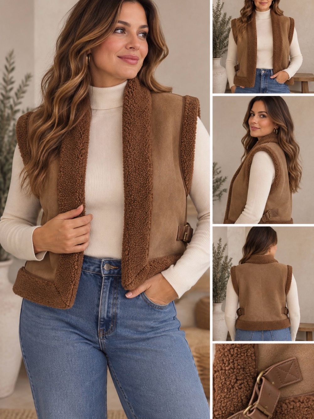 Free People Chestnut Faux Shearling Vest